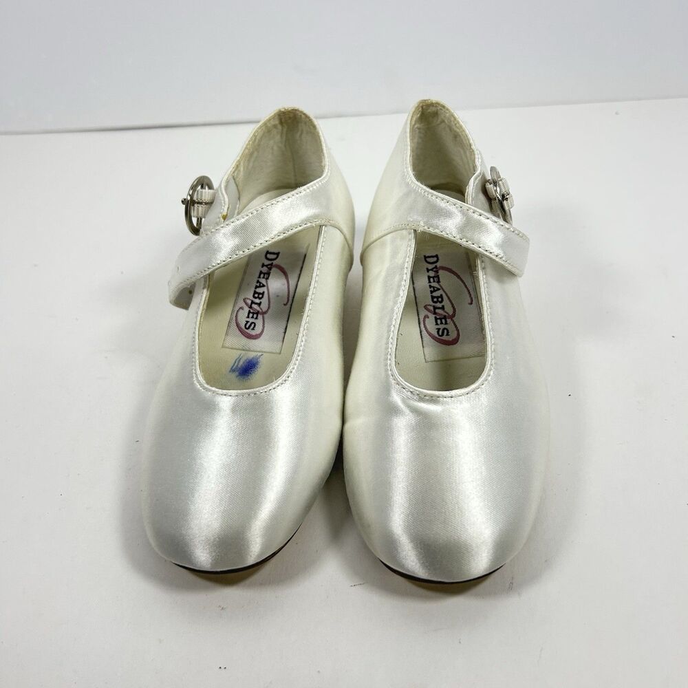 Dyeables Angel White Satin Mary Jane Dress Shoes Youth Girls Size 8.5B